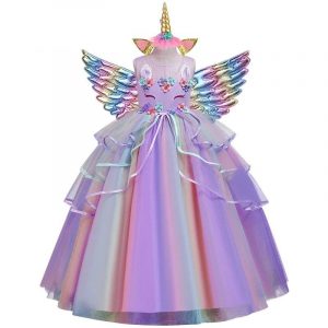 Kolorowa sukienka księżniczki jednorożca dla dziewczynki - sukienki z jednorożcem
