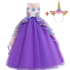 Księżniczka Dziewczyna Fioletowy Jednorożec Sukienka - sukienki z jednorożcem