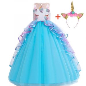 Księżniczka Dziewczyna Jednorożec Sukienka Niebieski - sukienki z jednorożcem