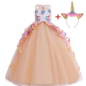 Pomarańczowa sukienka jednorożca dla księżniczki - sukienki z jednorożcem